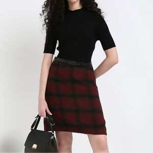 Calvin Klein Printed Plaid Sweater Dress in Black/Red, Size XL